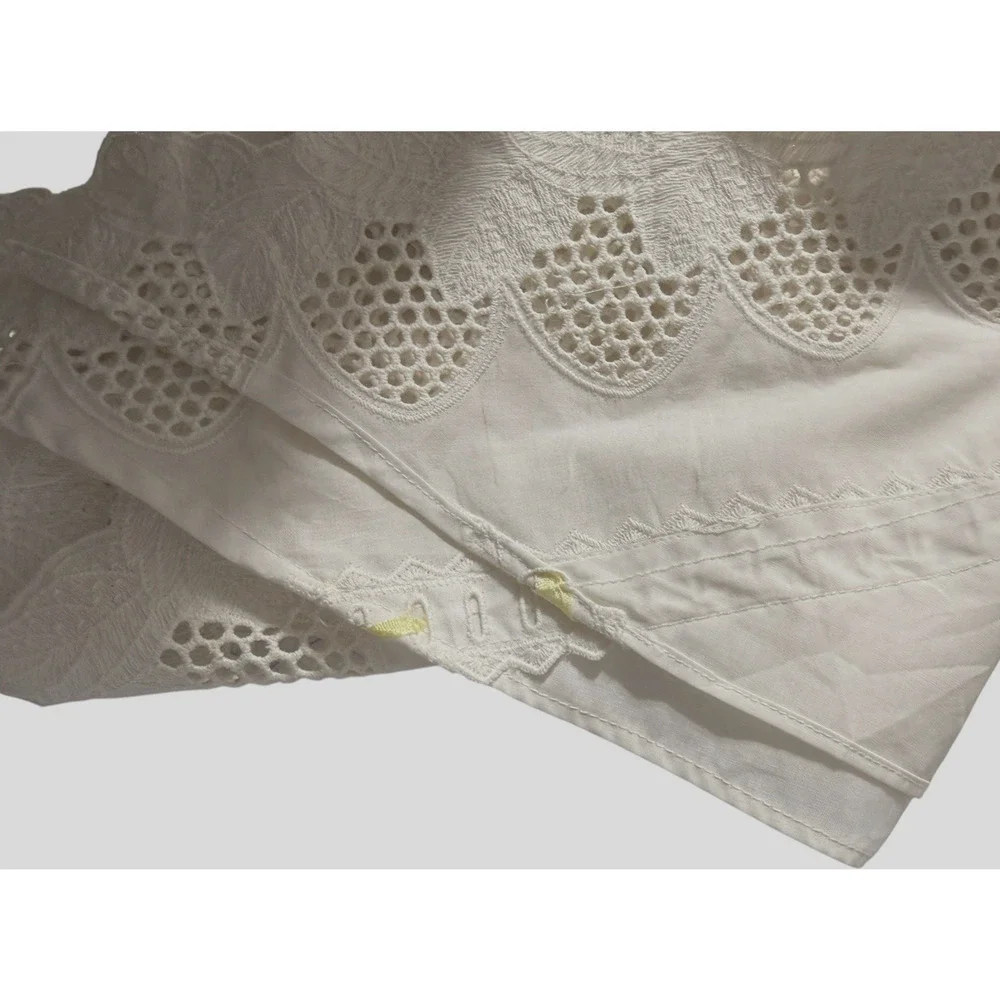 Vintage Set Left & Right Swag Valances Pair Cotton White Strawberry Lace Trim